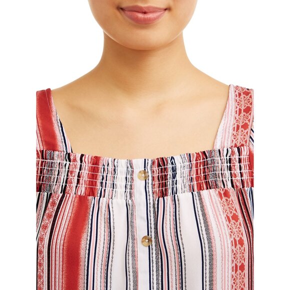 NWT NOBO BROWN/RUST/WHITE STRIPE FLUTTER SLEEVE SQUARE NECK SMOCK TOP XL (15-17) - Picture 5 of 12